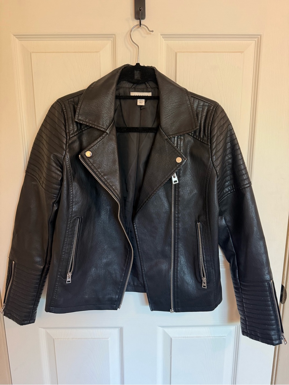 Topshop Women’s Black Vegan Leather Jacket - Size 4
